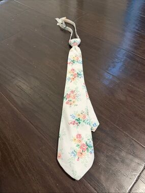 Janie and Jack Cream Floral Kids Necktie with Pink and Green Accents